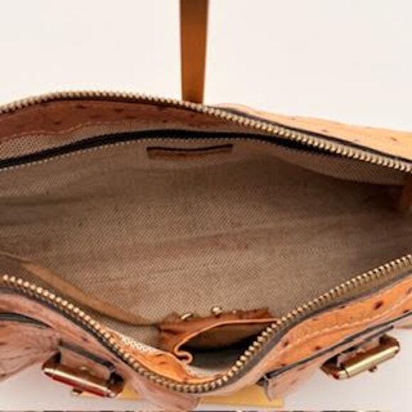 Vintage Dooney & Bourke Ostrich Embossed Leather Shoulder Bag Satchel Tan - Picture 11 of 14